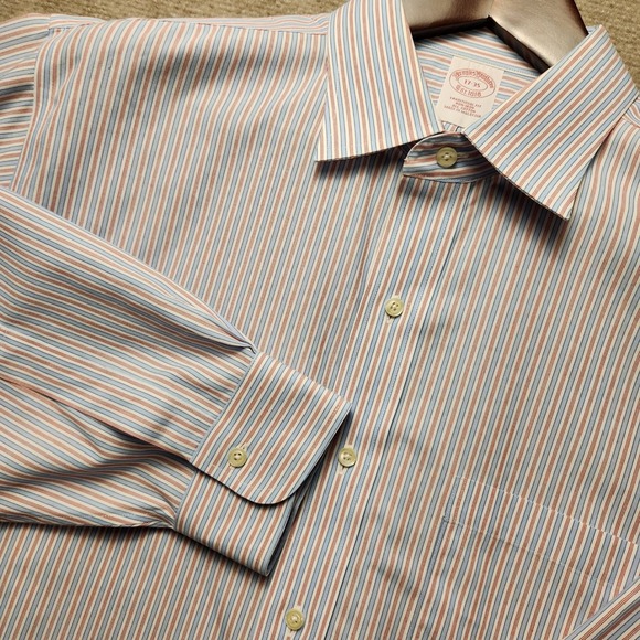Brooks Brothers Other - Brooks Brothers Dress Shirt Mens 17 35 Blue Orange Striped Non-Iron Cotton